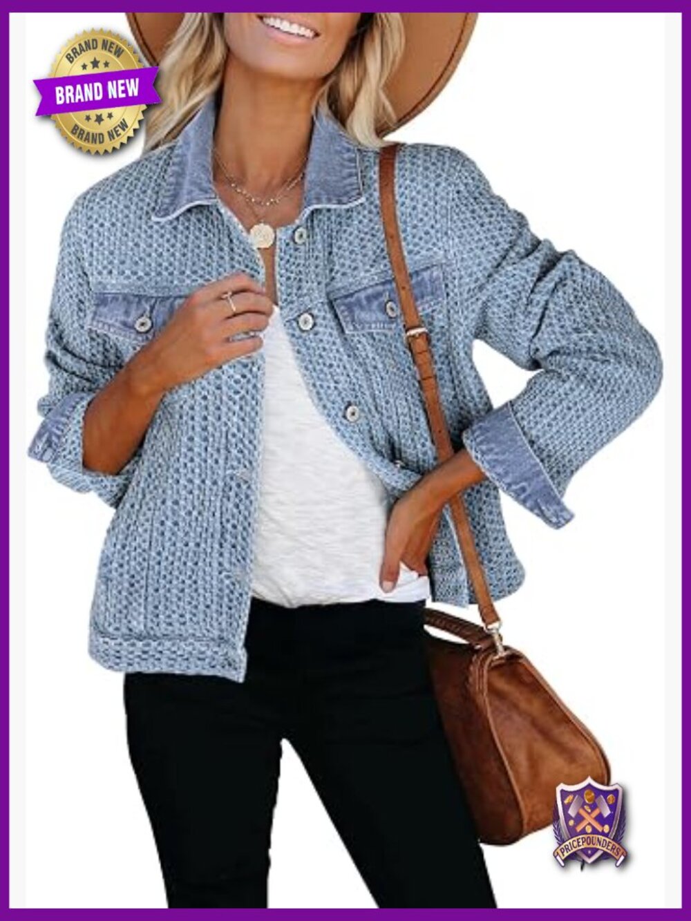 Distressed Denim Jacket Women Button Down Long Sleeve Trucker Jacket